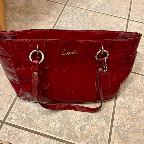Coach Crimson Red Patent Leather Embossed Tote - Picture 6 of 7